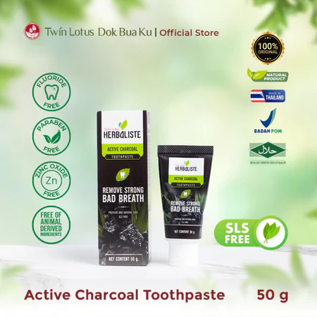 Twin Lotus Herbaliste Active Charcoal Toothpaste 50g 100g 150g | Pasta Gigi Herbal Non SLS Fluoride Paraben Zinc Oxide Penghilang Bau Mulut & Pemutih Gigi - Image 3