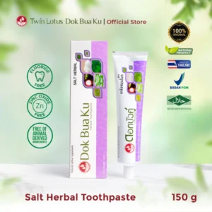 Twin Lotus Dok Bua Ku Salt Herbal Toothpaste 90g 150g | Pasta Gigi Herbal Garam Sariawan, Gusi Bengkak, Pemutih Gigi & Penghilang Bau Mulut Tanpa Fluoride Zinc Oxide Natural