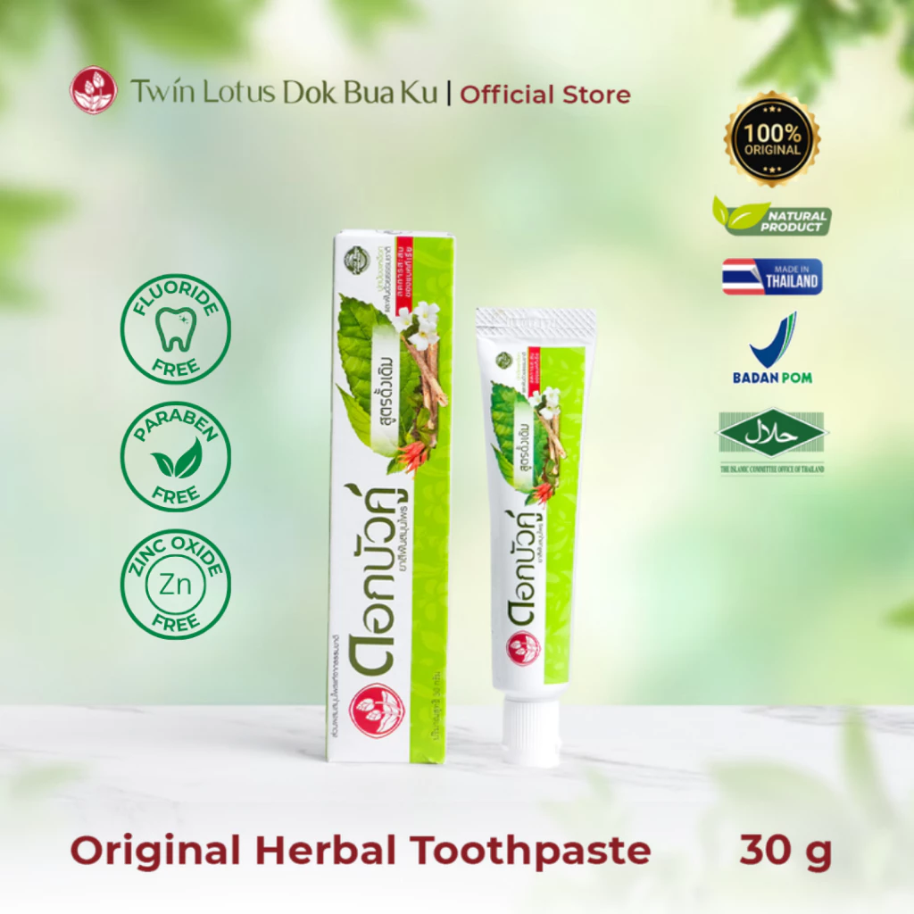 Twin Lotus Dok Bua Ku Herbal Toothpaste Original 30g 100g | Pasta Gigi Herbal Sariawan, Gusi Bengkak, Pemutih Gigi & Penghilang Bau mulut - Image 2